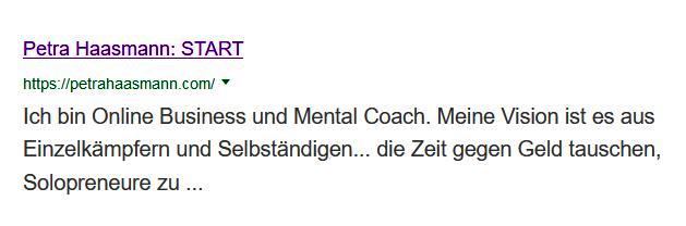Petra Haasmann Onlinebusiness Coach was steht in der meta description
